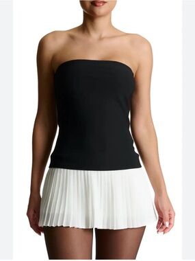 naked wardrobe Black and White Strapless Dress